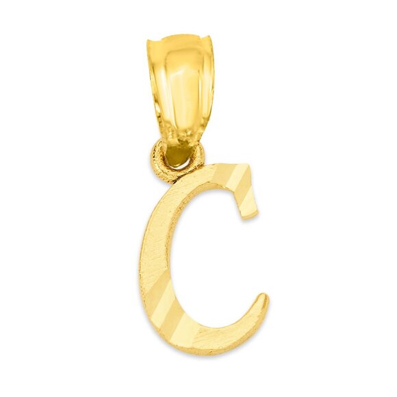 10K Solid Yellow Gold Letter C Pendant – Handmade Personalized Initial Charm - Picture 1 of 5